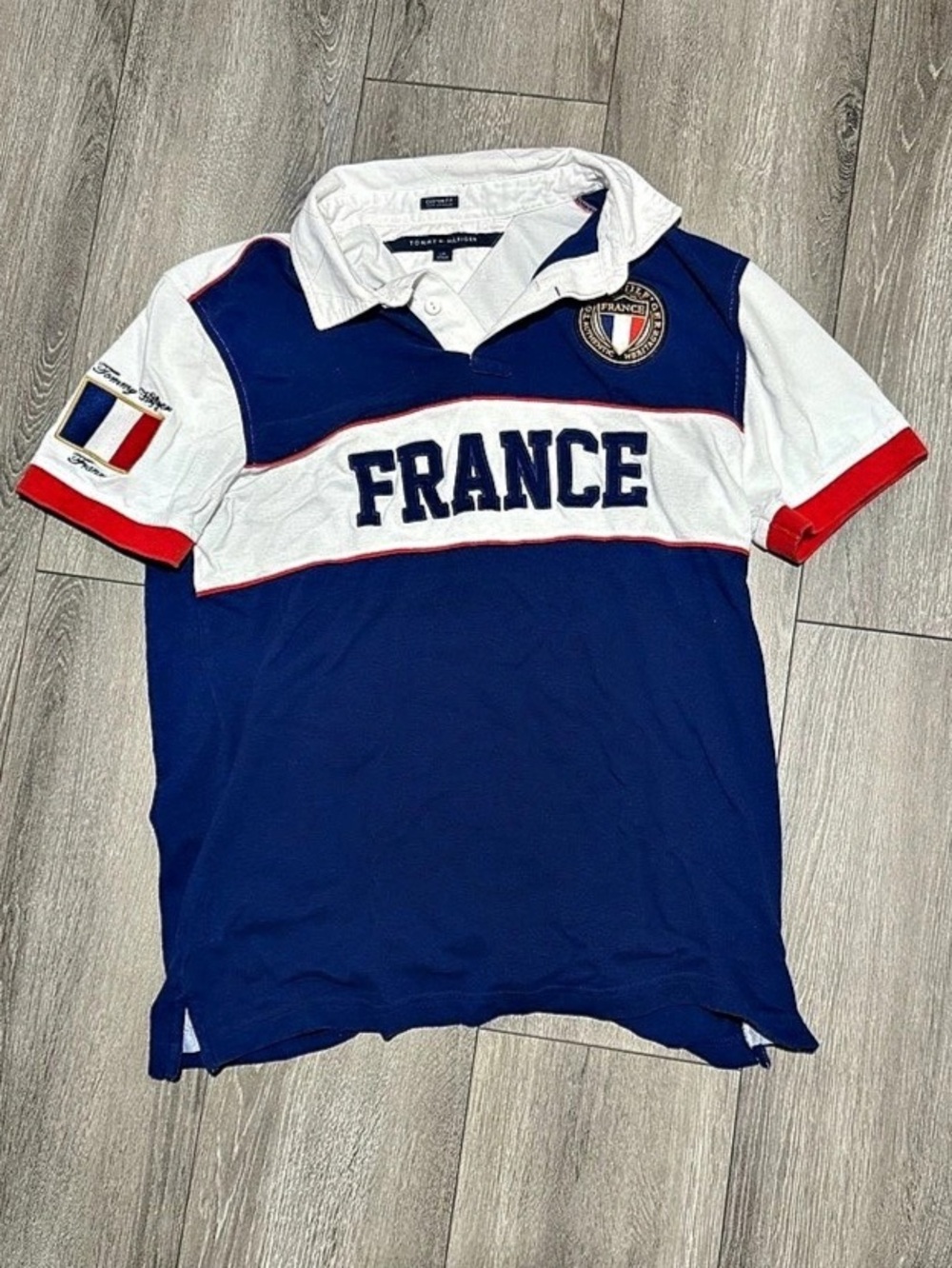 Tommy Hilfiger France Flag Rugby Polo Shirt Blue & White Medium